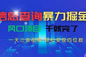 (15516期)信息查询暴力掘金,一天三条视频 轻松变现四位数,风口项目干就完了