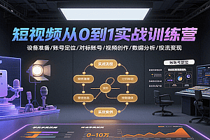 短视频从0到1实战训练营:设备准备/账号定位/对标账号/视频创作/数据分析/投流变现