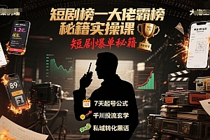 短剧榜一大佬霸榜秘籍实操课,短剧爆单秘籍