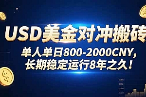 (15551期)USD美金对冲搬砖!单人单日800-2000CNY,长期稳定运行8年之久!