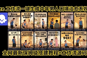 coze工作流一键生成”中年男人困境扎心高涨粉高播放量图文视频”保姆级拆解教程,无需剪辑,无需拍摄写文案