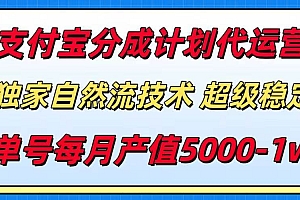 (15592期)支付宝分成计划代运营,最新自然流技术,收益稳定,单号月产5000+!