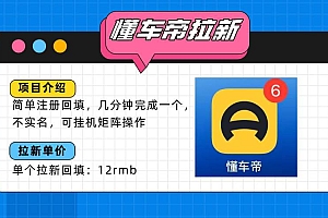 (15661期)懂车帝邪修拉新玩法,简单注册回填,不sm,单个拉新12rmb,轻松日入200+