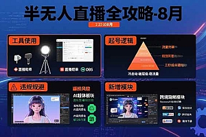 (15669期)半无人直播全攻略-8月:工具使用+起号逻辑+违规规避,新增AI超体与跨境模块