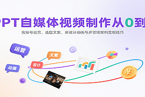 PPT自媒体视频制作从0到1:含账号运营、选题文案,讲设计动画与多领域案例变现技巧