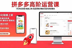 (15761期)拼多多高阶运营课:7天开店流程/链接上架/选品策略/爆款打造与持续增长