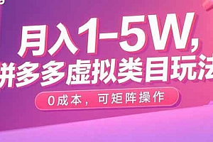 (15903期)月入1-5W,拼多多虚拟类目玩法,0成本,可矩阵操作