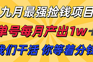 九月最强捡钱项目! 支付宝分成代运营,我们干活,你分钱!单号月产1w+