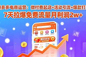 (15960期)拼多多电商运营:微付费起店+活动引流+爆款打造 7天拉爆免费流量月利润2w+
