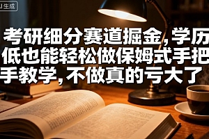 考研细分赛道掘金,日入1k+,学历低也能轻松做保姆式手把手教学,不做真的亏大了【揭秘】