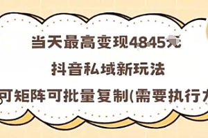 当天最高变现1k+,抖音私域新玩法,可矩阵可批量复制