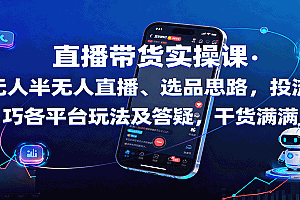 直播带货实操课:含无人半无人直播、选品思路,投流技巧,各平台玩法及答疑,干货满满