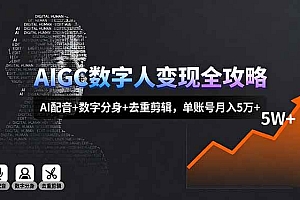 (16143期)AIGC数字人变现全攻略,AI配音+数字分身+去重剪辑,单账号月入5万+