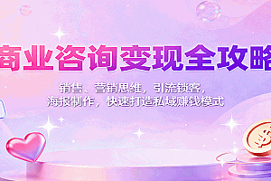 商业咨询变现全攻略:销售、营销思维,引流锁客,海报制作,快速打造私域赚钱模式