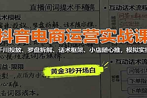 抖音电商运营实战课:千川投放、罗盘拆解、话术框架、小店随心推,模拟实操