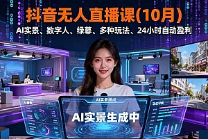 (16355期)抖音无人直播课(10月),AI实景、数字人、绿幕、多种玩法、24小时自动盈利