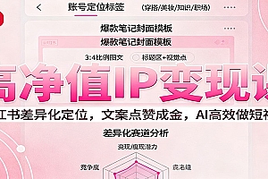 高净值IP变现课:小红书差异化定位,文案点赞成金, AI高效做短视频