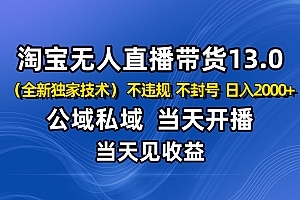 淘宝无人直播13.0,公域私域技术,不封号,不违规 布局下半年旺季赛道,日入2000+