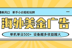 最新蓝海项目,海外美金广告,单机单日500+,可矩阵放大,设备越多收益越大