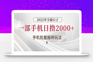 2022年全新口子,手机批量搬砖玩法,一部手机日撸2000+