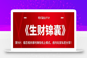 明灯副业千计—《生财锦囊》第9计:婚恋相亲暴利赚钱线上模式,圈内玩家私密分享【视频课程】