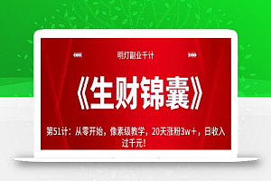 明灯副业千计—《生财锦囊》第51计:从零开始,像素级教学,20天涨粉3w+,日收入过千元!【视频课程】
