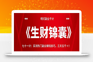 明灯副业千计—《生财锦囊》七十一计：实测热门副业赚钱技巧，三天五千＋！【视频课程】