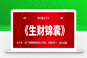 明灯副业千计—《生财锦囊》七十计:大厂长期搬砖稳定小项目,日赚200+,副业必备。【视频课程】