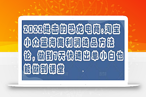 2022进击的恐龙电商:淘宝小众蓝海高利润选品方法论,做到7天快速出单小白也能做到