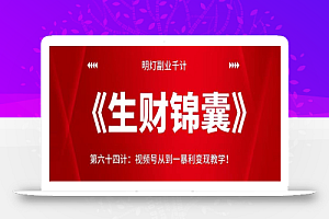 明灯副业千计—《生财锦囊》第六十四计:视频号从到一暴利变现教学!【视频课程】