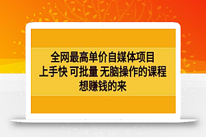 全网最高单价自媒体项目:上手快 可批量 无脑操作的课程,想赚钱的来