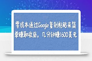 零成本通过Google复制粘贴来简单赚取收益,几分钟赚1600美元
