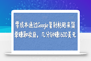 零成本通过Google复制粘贴来简单赚取收益，几分钟赚1600美元