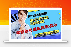 网红主播绝密短视频,纯小白不用写文案过原创培训课,零粉丝有播放量就有米