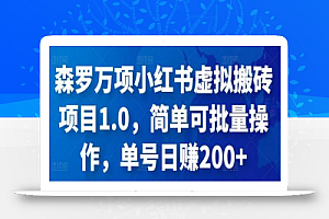 森罗万项小红书虚拟搬砖项目1.0,简单可批量操作,单号日赚200+