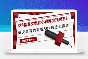 《抖音毒文案挂小程序变现项目》单天单号的收益50+可放大操作!
