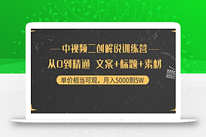 中视频二创解说训练营:从0到精通文案+标题+素材、月入5000到5W