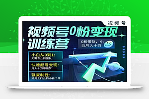 视频号0粉变现训练营,小白从0到1,快速起号变现,月入十万不是梦