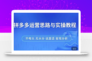 拼多多店铺运营思路与实操教程,快速学会拼多多开店和运营,少踩坑,多盈利