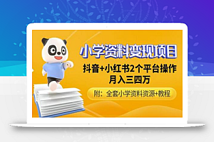 唐老师小学资料变现项目,抖音+小红书2个平台操作,月入数万元(全套资料+教程)