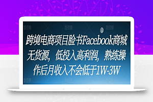 跨境电商项目脸书Facebook商城无货源,低投入高利润,熟练操作后月收入不会低于1W-3W