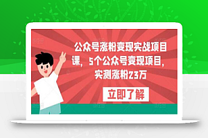 公众号涨粉变现实战项目课,5个公众号变现项目,实测涨粉23万