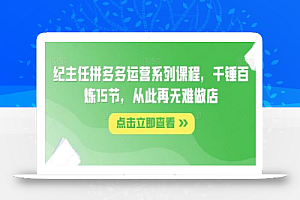 纪主任拼多多运营系列课程,千锤百炼15节,从此再无难做店