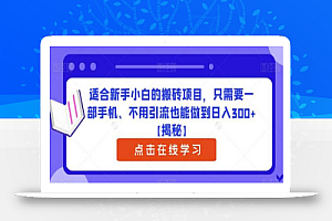 适合新手小白的搬砖项目,只需要一部手机、不用引流也能做到日入300+