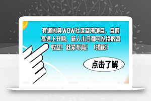 有道词典WOW社区蓝海项目,目前高速上升期,新人小白都可以换取高收益!赶紧布局!