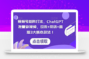 视频号矩阵打法,ChatGPT批量做视频,引流+带货+直播3大核心玩法!