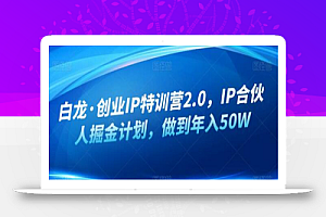 白龙·创业IP特训营2.0,IP合伙人掘金计划,做到年入50W