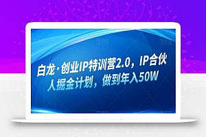 白龙·创业IP特训营2.0，IP合伙人掘金计划，做到年入50W