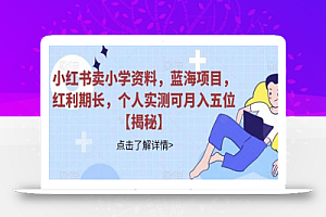 小红书卖小学资料,蓝海项目,红利期长,个人实测可月入五位
