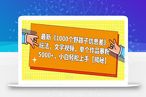 最新《1000个野路子信息差》玩法,文字视频,单个作品暴粉5000+,小白轻松上手